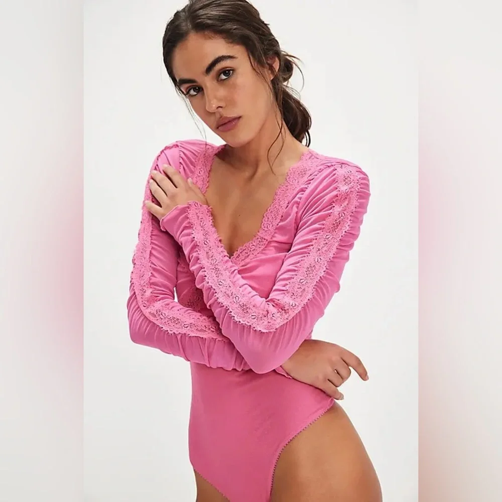 NWOT Free People Intimately Forever Young Bodysuit-Pink Wink